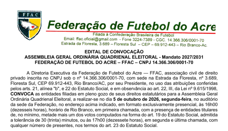 Edital de Convocação Eleição - FFAC_2027-2031